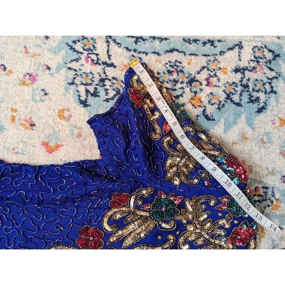 Vintage 80's Scala Royal Cobalt Blue Beaded Silk Cocktail Dress - PL - Picture 13 of 14
